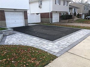 cambridge limestone quarry ledgestone onyx border asphalt driveway with brick paver apron nicolock granite city